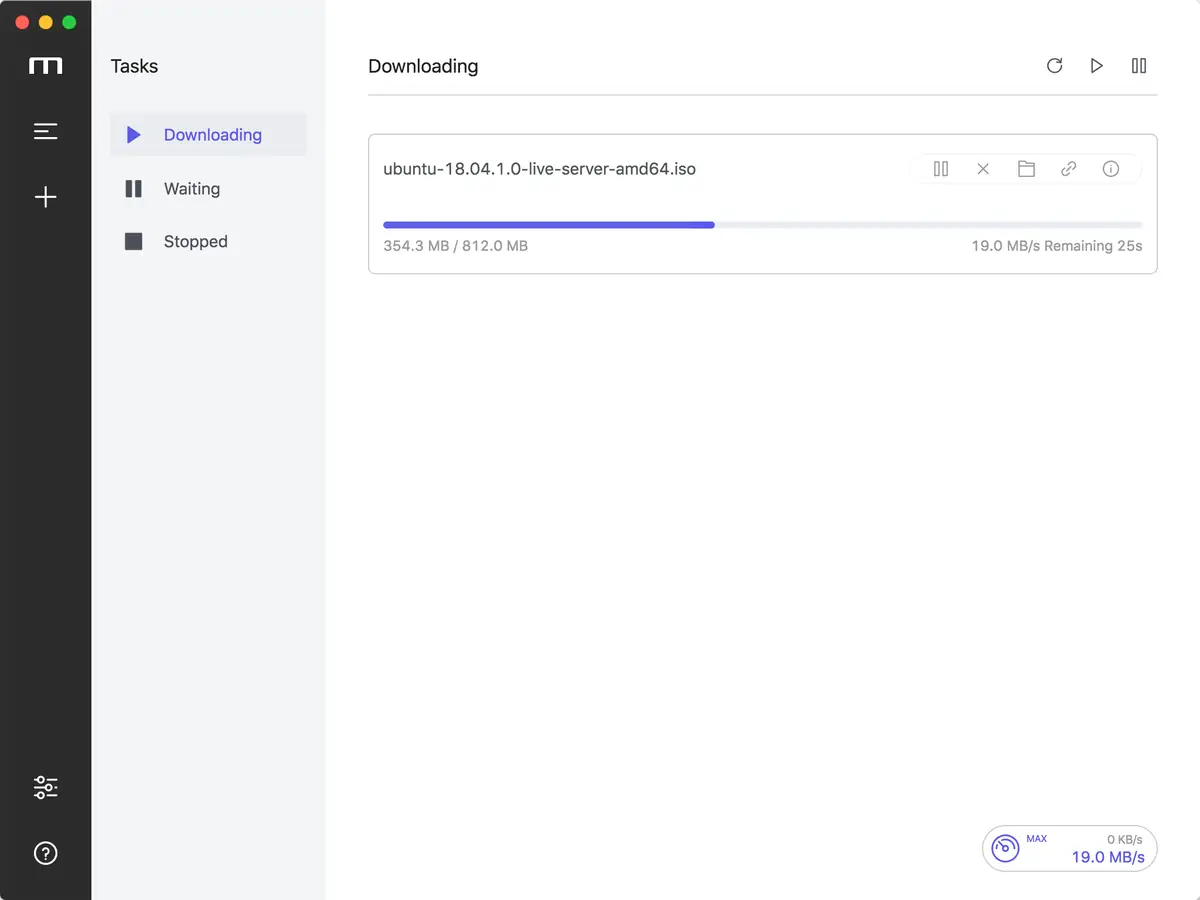 Offizieller Motrix-Screenshot mit laufendem Desktop-Download