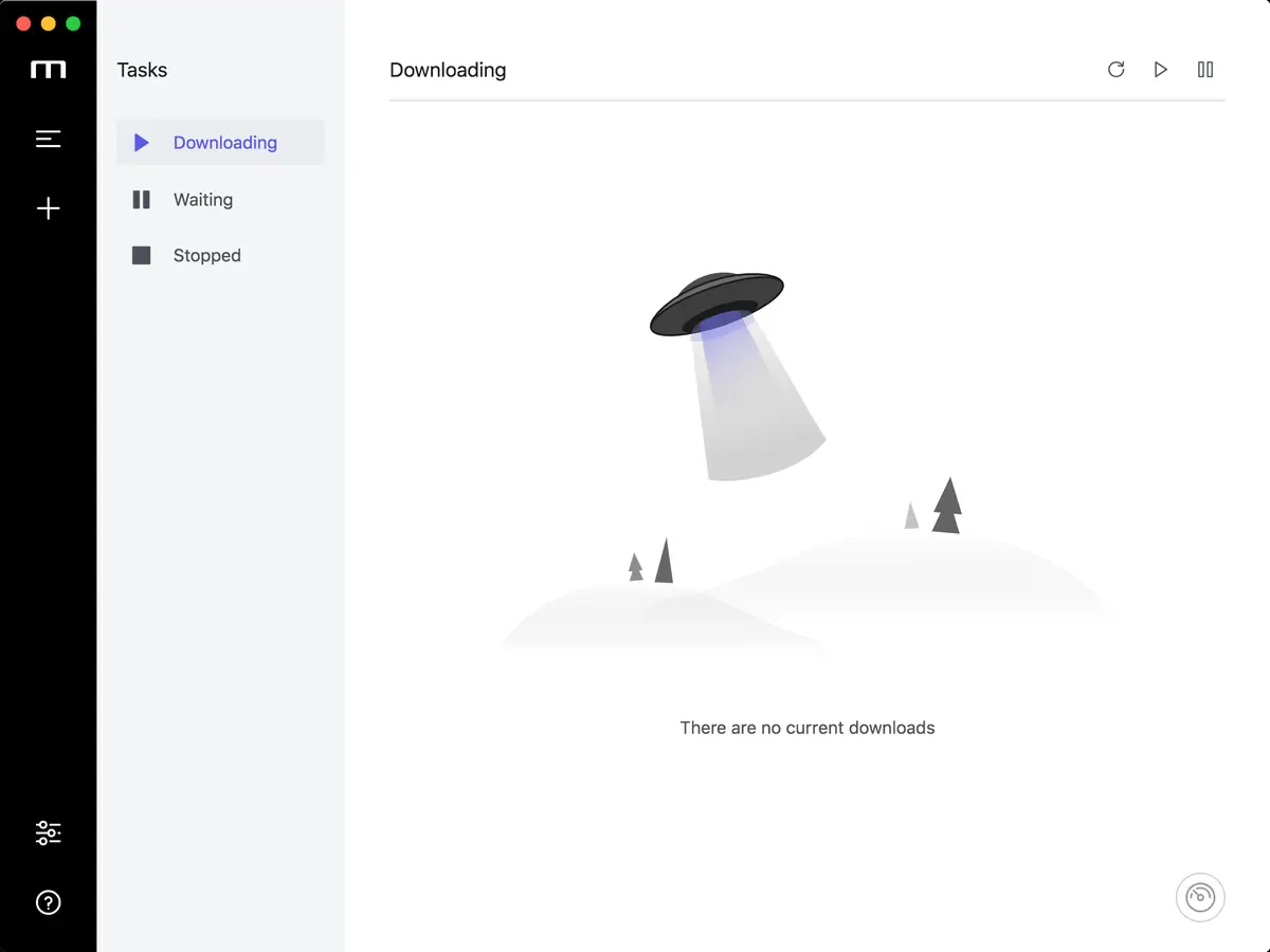 Offizieller Motrix-Screenshot einer leeren Aufgabenliste für einen sauberen Test