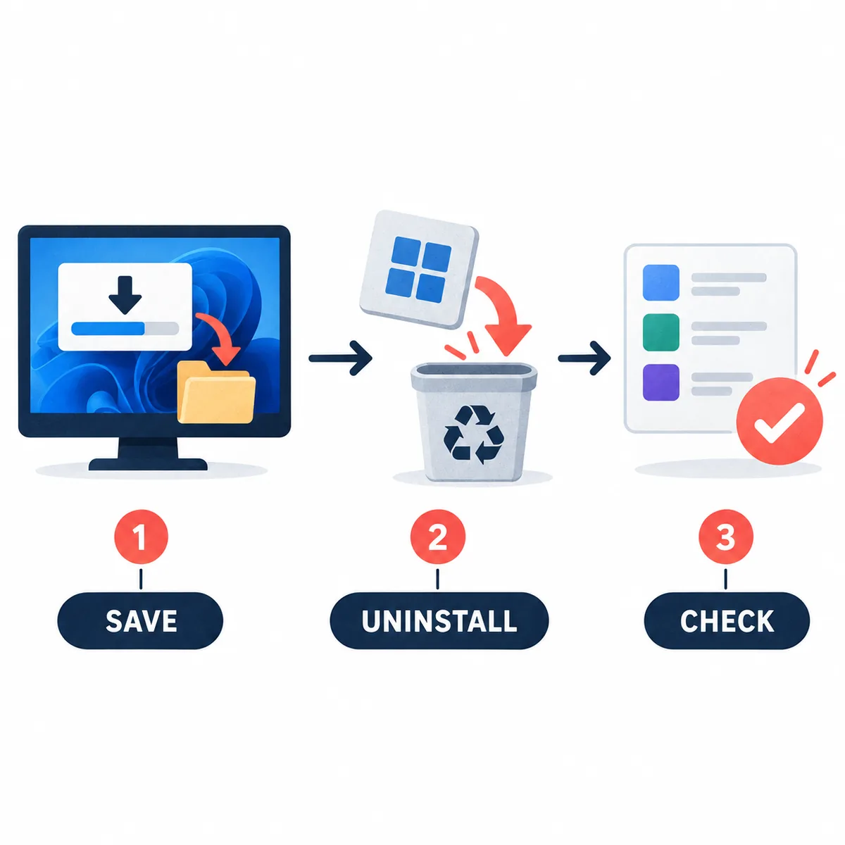 Vorbereitungsillustration unter Windows mit gespeicherter Download-Aufgabe vor dem Entfernen der Desktop-App
